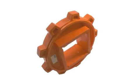 2.5 Inch Bore Molded Non Split Sprocket With 9 Teeth Orange Square Bore Thermoplastic Built Tough Drive Gear For Industrial Power Transmission Equipment And Conveyor Machinery, side view