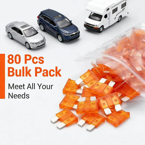 80 Piece 5 Amp Standard Blade Fuses Set For Cars RVs Trucks SUVs Motorcycles And Boats With 32 Volt Fast Acting Fuses