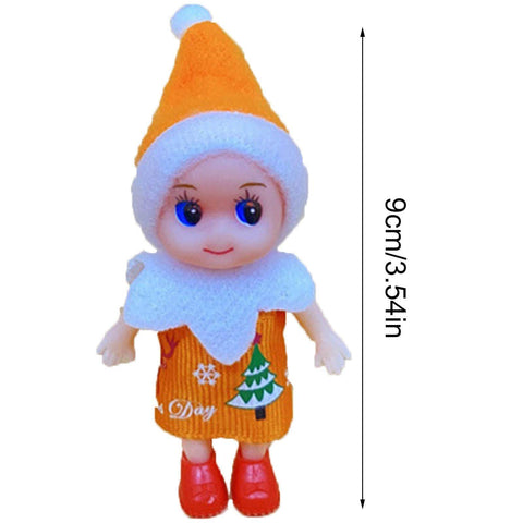 9cm orange Christmas elf doll with white trim and red shoes