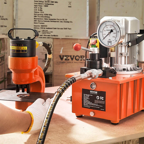 10000 PSI 750W 110V 488 in³/8L Capacity, Double Acting Manual Valve, Electric Driven Hydraulic Pump Power Pack Unit with Lever Switch, Orange