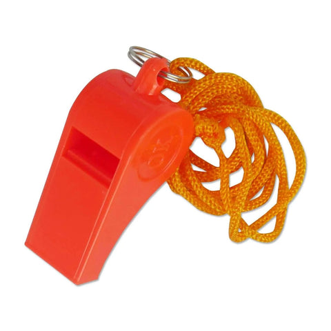 Orange whistle with yellow lanyard, part of 72 Hour Emergency Go Bag For One Person 3 Day Survival Kit With First Aid Kit