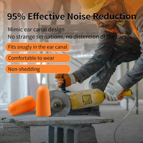 Worker using a saw with Foam Ear Plugs 200 Pairs NRR 33dB SNR 38dB Noise Reduction Disposable For Shooting Sleeping Work and Construction Site