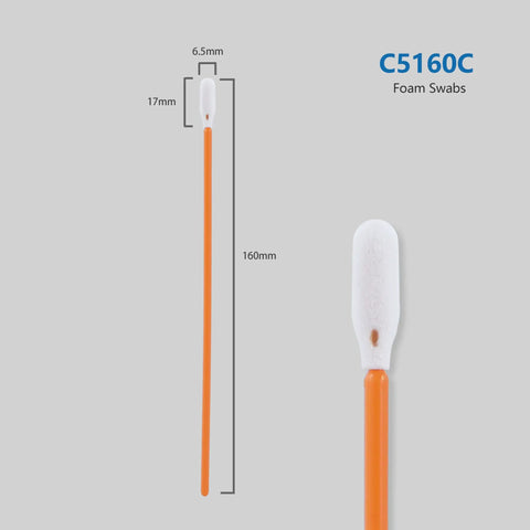 Long Reach Cleanroom Foam Swabs 6.3 Inch Round Head Orange 100 Pack Foam Sponge Cleaning Swabs on Polypropylene Shaft for versatility