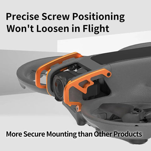 Gimbal Guard And Bumper For Avata 2 FPV Drone, Aluminum Alloy Protection Bar shown installed on drone for superior impact protection.