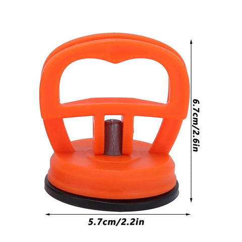 Front view of an orange Two Pack Glass Vacuum Suction Cups Lifter Dent Puller Tool For Easy Glass Handling with dimensions