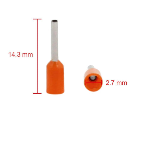 Orange AWG 22 Insulated Copper Crimp Ferrule Pins For Wire Terminals 200 Pack Tube Type 14mm Length E0508 Pro Grade