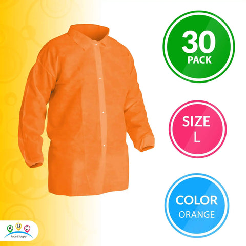 Orange Disposable Lab Jackets For Adults Large Pack Of 30 Pro Grade Polypropylene Medical Coats With Elastic Wrists