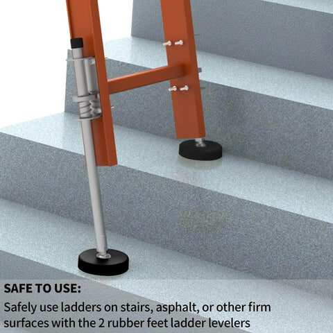 Orange Ladder Leveler Pair With 4 Inch Rubber Feet For Extension Ladders Adjustable Leg Stabilizers on stairs
