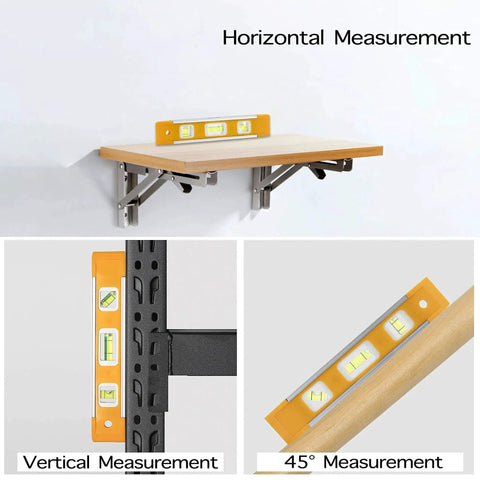 Nine Inch Magnetic Torpedo Level With Three Bubble Vials For Horizontal Vertical And 45 Degree Readings Shock Resistant ABS Frame Heavy Duty Magnetic Base Bright Orange On Site Construction And Woodworking Tool For Precise Layouts on shelf and wood