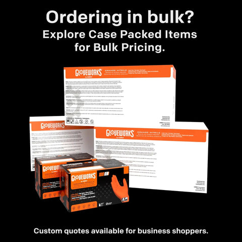 Orange Nitrile Work Gloves 8 Mil Heavy Duty Raised Diamond Grip 5 Boxes displayed with packaging.