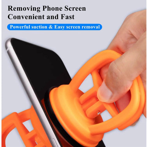 Two Pack Glass Vacuum Suction Cups Lifter Dent Puller Tool in use removing phone screen with power grip and durable rubber chassis