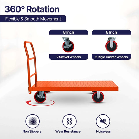 Orange ✝️ Platform Cart Industrial Dolly Cart 3300LB Heavy Duty 60” x 30” Platform Hand Truck with 8'' swivel and caster wheels