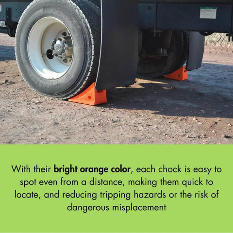 Heavy Duty Wheel Chock For 32 To 46 Inch Tires, 50k Lb Load Capacity, Made In USA Polyurethane Construction securing truck tire