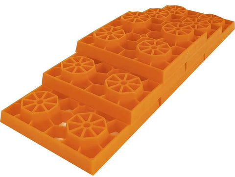 Lynx Levelers 6 Pack Leveling Blocks for Trailers and RVs with a 3 2 1 Pyramid System Stack to 3.5 Inches in orange, side view