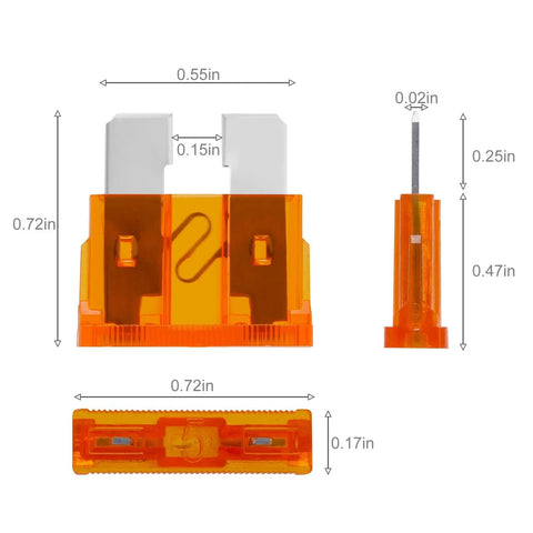 100 Piece Standard Auto Blade Fuse Kit With 3A 5A Seven Point Five Amp 10A 15A 20A 25A 30A 35A Color Coded Fuses dimensions