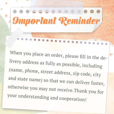 Note with 'Important Reminder' about filling in delivery details for order processing.