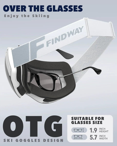 Ski Goggles OTG For Men And Women Interchangeable Magnetic Lenses UV Protection, close-up side view with glasses inside.