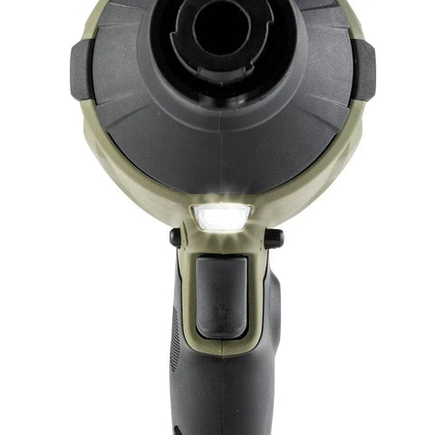 Front view of Outdoor Adventure 18V LXT Brushless Cordless High Speed Blower and Inflator Tool with LED light visible