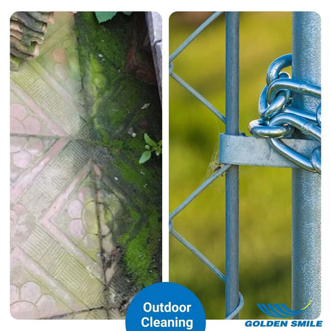 Before and after outdoor cleaning with a 3-Pack 7" Stainless Steel Wire Brushes - 40% Denser Than Standard Brushes.