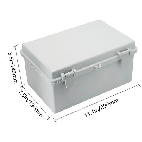 Outdoor Electrical Enclosure Box IP67 Weatherproof Junction Box ABS Plastic Grey With 2 Cable Glands Hinged Cover 11.4 By 7.5 By 5.5 Inches