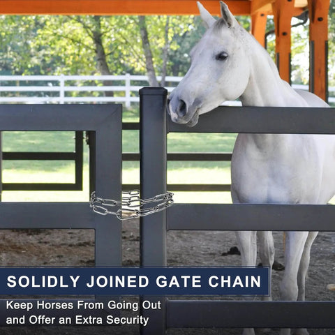 ✝️ 2 Pack Outdoor Fence Gate Chains, 5/32 x 36 Inch Mental Chain Fence Lock with Spring Hooks Easy to Open and Close, securing a horse gate