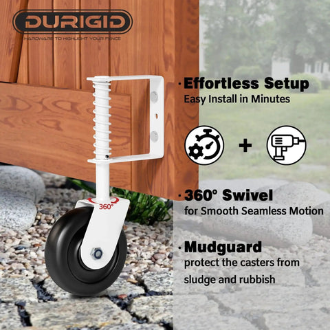 4.3 Inch Spring Loaded Gate Wheel Caster For Outdoor Gates Heavy Duty Fence Gate Wheel With Shock Absorbing Spring 200 Lbs Capacity