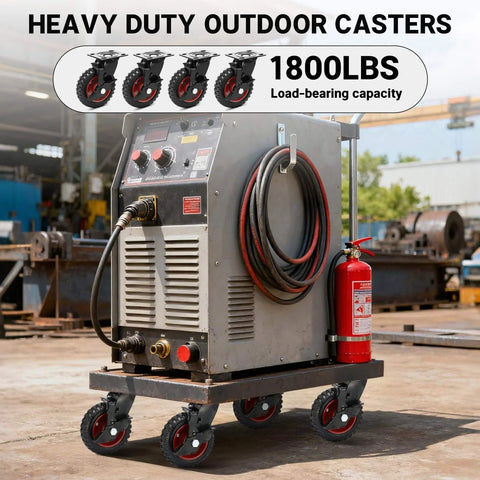 6 Inch Outdoor Heavy Duty Caster Wheels Set of 4 with Brakes, supporting a heavy machine, industrial setting