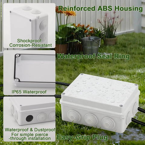 Rugged Reinforced ABS Electrical Junction Box IP65 Weatherproof Outdoor Enclosure with 2 M25 Cable Glands
