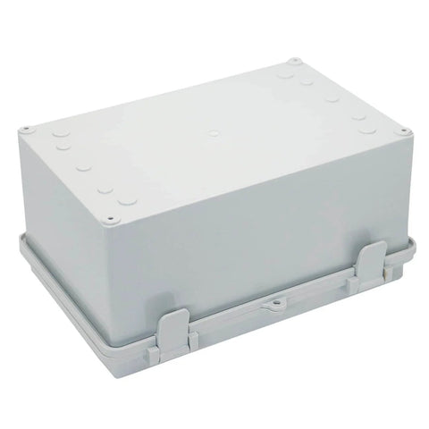 Outdoor Electrical Enclosure Box IP67 Weatherproof Junction Box ABS Plastic Grey with Hinged Cover visible