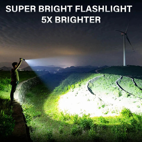 Person using Rechargeable LED Flashlight 99000 Lumens Ultra Bright Zoomable Head USB C Fast Charge 5000mAh Two Pack IPX7 in field.