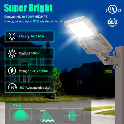 Powerful 200W Outdoor LED Parking Lot Light With 30000LM Output, 5000K Daylight, Type III Beam, IP65 Waterproof by BBESTLED