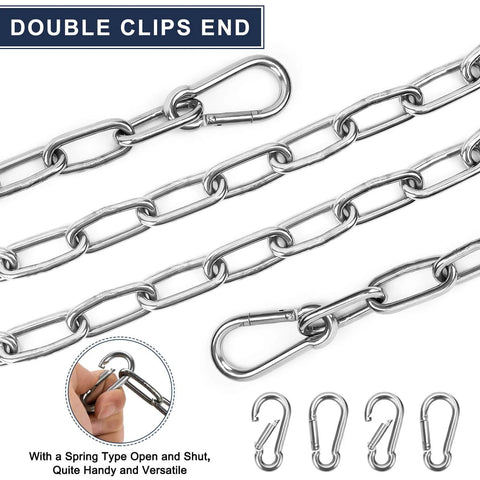 ✝️ 2 Pack Outdoor Fence Gate Chains, 5/32 x 36 Inch Mental Chain Fence Lock with Spring Hooks Easy to Open and Close, detail view