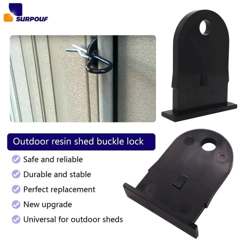 Outdoor Resin Shed Hasp Latch With Upgraded Black Solid Core Plastic Durable Plastic Hasp for Rubbermaid Sheds shown installed.