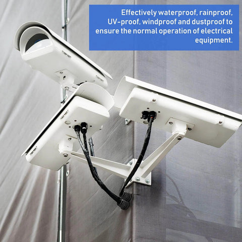 Outdoor electrical panel with cable glands weatherproof and dustproof, showing 100 Piece Nylon Cable Gland Kit With Five Sizes 3 To 25 Mm Includes PG7 PG9 PG13.5 PG21 And PG29 Waterproof NPT Weatherproof Strain Relief Pass Through Cord Gland Connectors in use.