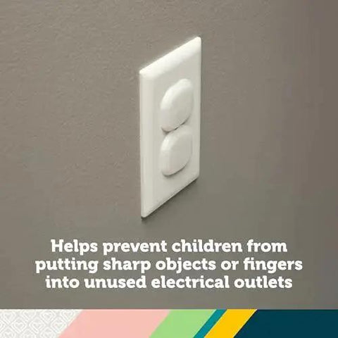 Keep curious hands safe with a 36-pack of removable, reusable electrical outlet covers installed on a wall outlet.