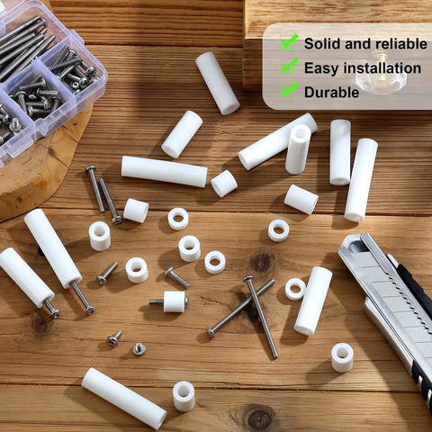 Outlet Spacer Kit With 60 White Spacers And 90 6-32 Thread Round Head Screws In Six Lengths For DIY Friendly Installations
