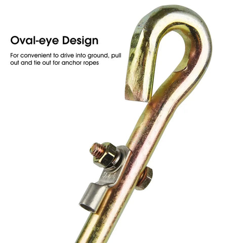 Oval-eye end of Portable Ground Rod With Ground Wire Lug For Electric Fences Antennas Satellite Dishes And Tie Out Stakes Half Inch Diameter.