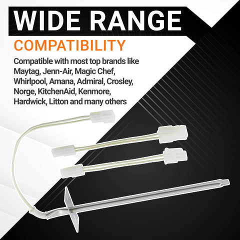 Oven temperature sensor kit with stainless steel probe and three white plastic connectors for Whirlpool/Kenmore ovens
