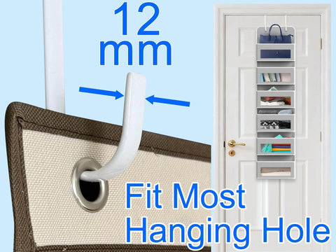 Over-the-door organizer with a 12 mm hook fitting most hanging holes