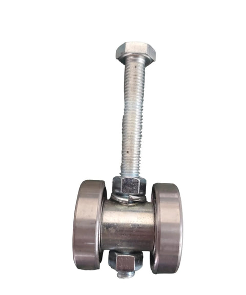 Front view of Overhead Trolley Wheel Rollers (1 Pair) (2 Wheel) with 1-5/8" wheels and 4-1/4" bolt length.