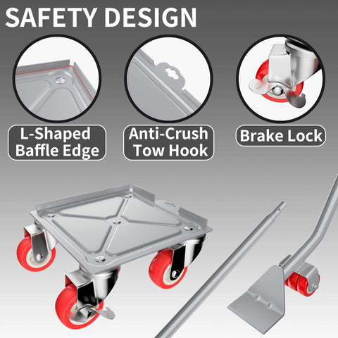 Safety features of Oversize Furniture Dolly with 5 Wheels, Heavy Duty Carbon Steel Panel Furniture Movers, Brake Lock, L-Shaped Edge
