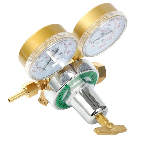 Oxygen Regulator For Large Gas Tank With Dual Two And Five Eighths Inch Gauges 0 To 200 PSI Outlet And 0 To 4000 PSI Inlet CGA 540 Female Solid Brass