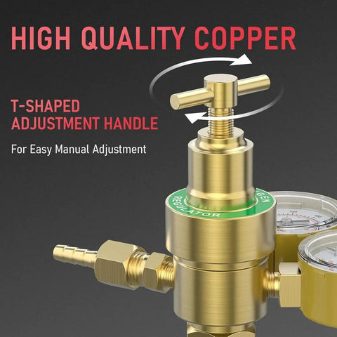 Heavy Duty Oxygen Regulator For Welding And Cutting With 0-4000 PSI Inlet And 0-100 PSI Outlet CGA540 9/16-18 Outlet Thread 1/4 Inch Hose Connector Brass T Handle By YESWELDER, T-shaped adjustment handle, high quality copper