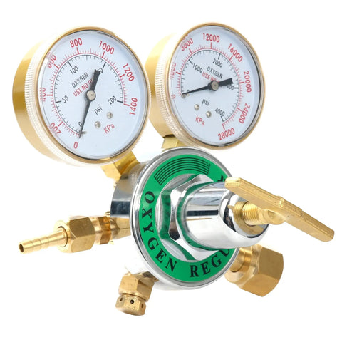 Oxygen Regulator For Large Gas Tank With Dual Two And Five Eighths Inch Gauges 0 To 200 PSI Outlet And 0 To 4000 PSI Inlet CGA 540 Female Solid Brass Body Welding Torch Regulator For MIG TIG Yaetek