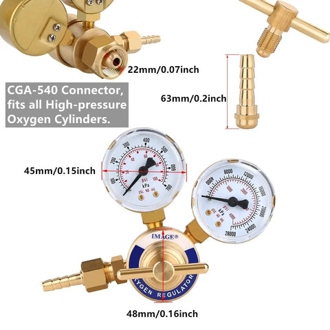 Oxygen Regulator for Welding With 2 Inch Gauges CGA 540 Inlet 0 To 4000 Psi Replacement Valve For Victor Torch Cutting Kits
