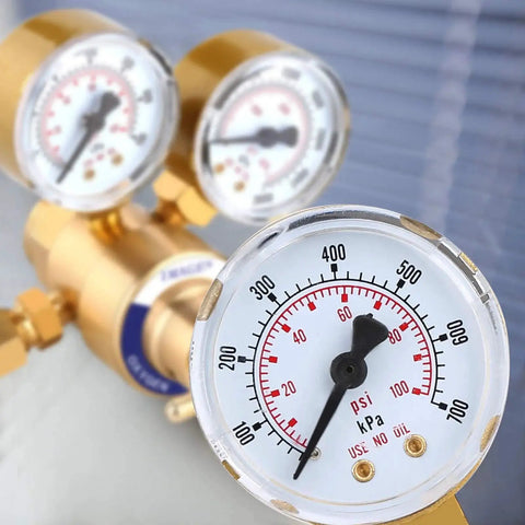 Close-up of Oxygen Regulator for Welding With 2 Inch Gauges CGA 540 Inlet 0 To 4000 Psi Replacement Valve For Victor Torch Cutting Kits