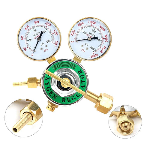 Oxygen Regulator For Large Gas Tank With Dual Two And Five Eighths Inch Gauges 0 To 200 PSI Outlet And 0 To 4000 PSI Inlet CGA 540 Female Solid Brass Body Welding Torch Regulator For MIG TIG Yaetek