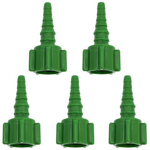 Oxygen tubing swivel nipple Christmas tree connectors, green plastic, 5-pack