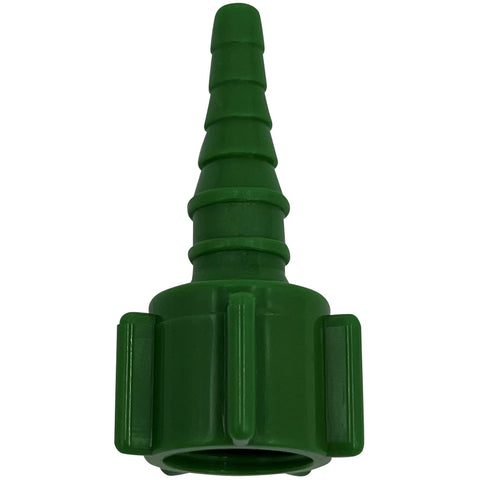 Oxygen tubing swivel nipple Christmas tree connector, green plastic, front view