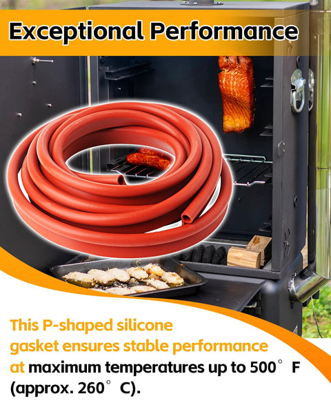 Zorqon 13ft silicone P-gasket seal for smoker door, Amazon brand, red high-temp gasket, 7/8 in wide by 7/16 in thick